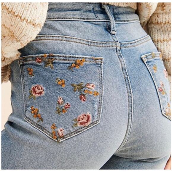 DRIFTWOOD Denim - Driftwood x Free People Women’s Sz 28 Embroidered Gizelle Denim Jeans Stretch